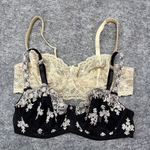 Felina Lot of 2 lace bras womens 36C Victoria embroidered floral and Harlow Demi